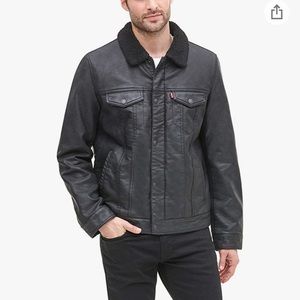Levi’s Men’s Leather Sherpa Lined Trucker Jacket